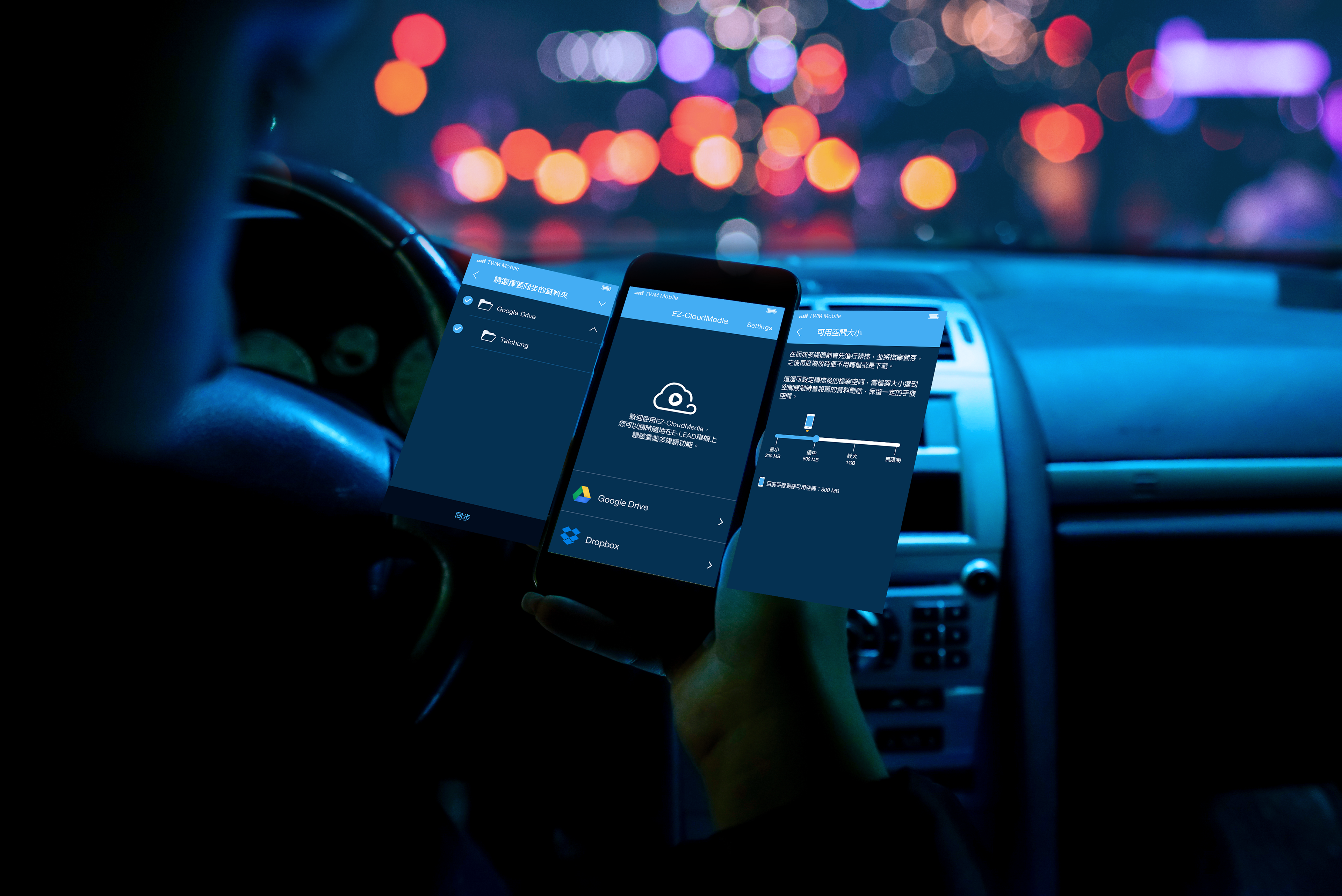 EZ-CloudMedia in-car sync concept with mobile screens